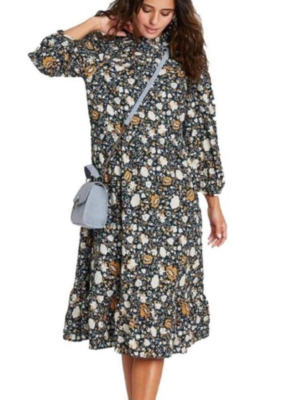 Universal thread long sleeve floral midi dress‎ blue orange size medium